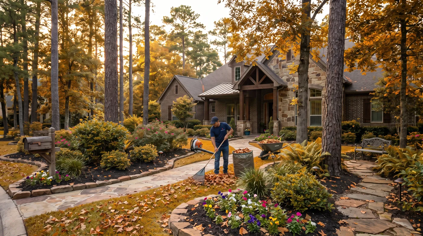 Jardín cuidado frente a una casa en The Woodlands